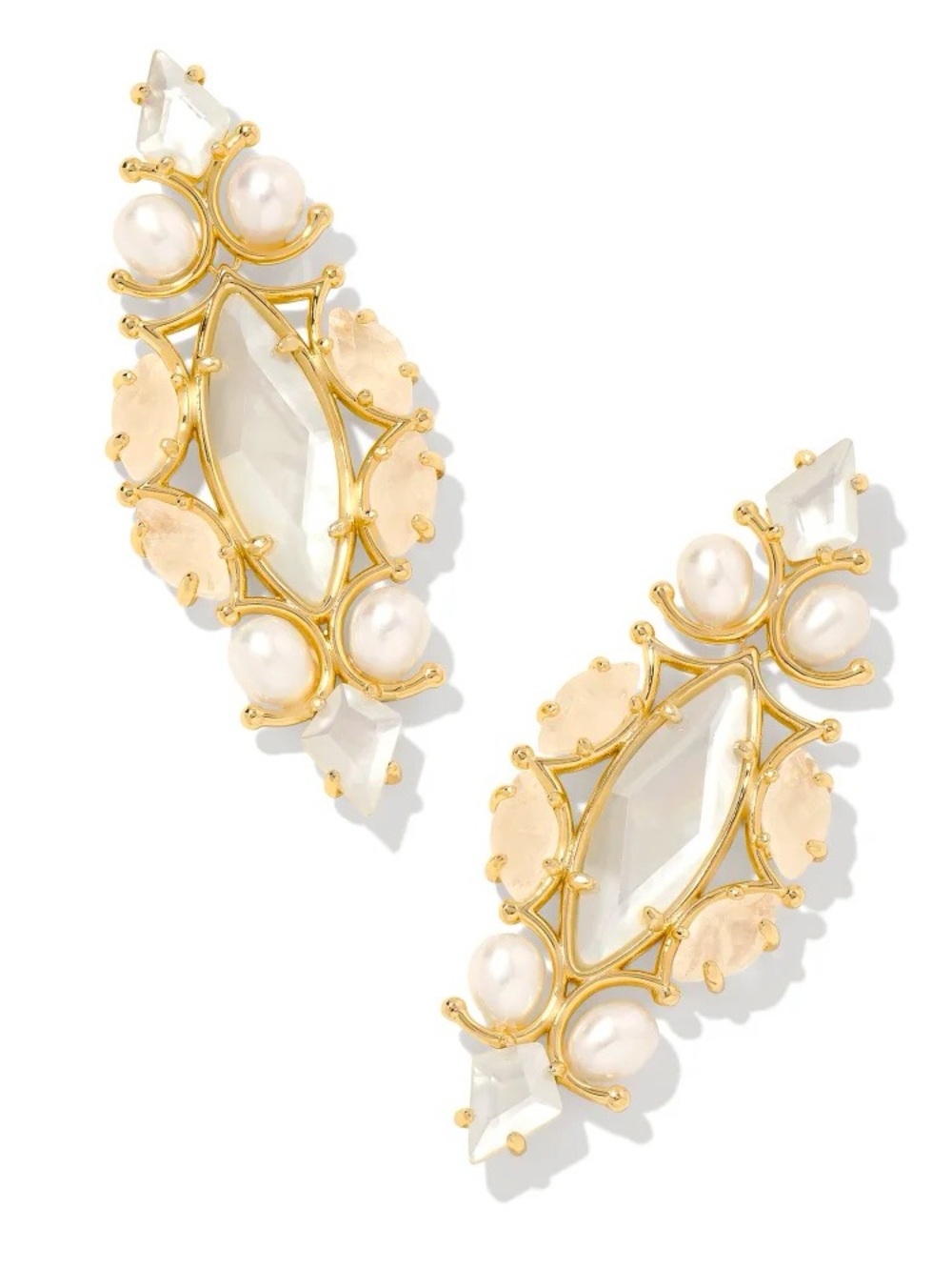Kendra Scott Gold Pearl & Crystal Drop Earrings in White and Champagne